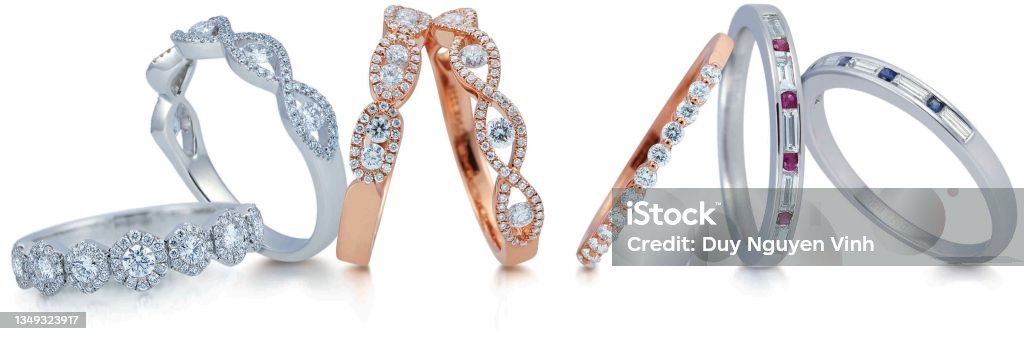 grouping of color gemstone rings with colored diamonds and gemstones