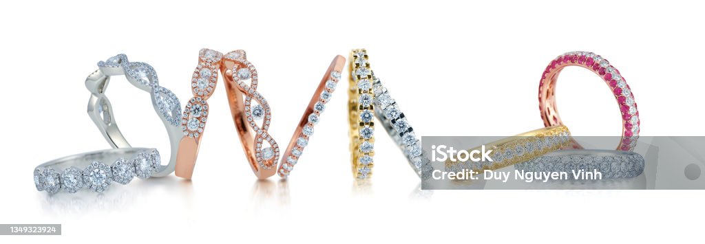 grouping of color gemstone rings with colored diamonds and gemstones
